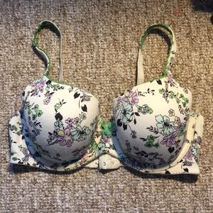 Cream colored bra with flower designs